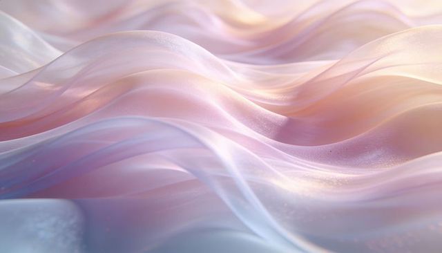 Flowing iridescent pastel waves with pearl sheen and glitter, luminous abstract texture