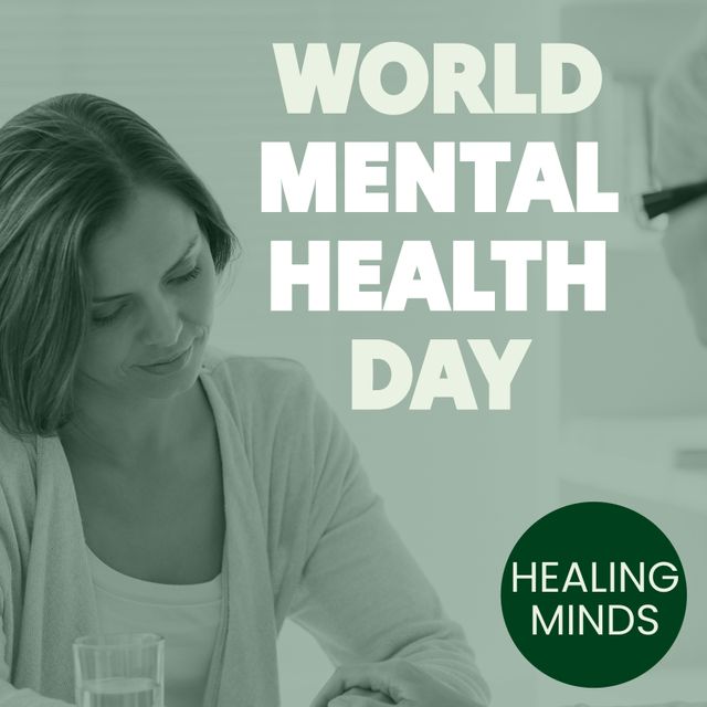 Promotes global awareness about mental health and its importance. Highlights need for mental well-being support and therapy. Useful for mental health campaigns, support group promotions, therapy services advertisement, educational materials, wellness blog posts, health care presentations, and social media awareness posts.