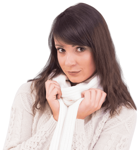 Brunette Woman in Cozy Winter Clothes Holding Scarf on Transparent Background - Download Free Stock Videos Pikwizard.com