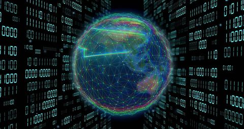 Globe in Digital Matrix with Binary Code Connection Overlay - Download Free Stock Images Pikwizard.com
