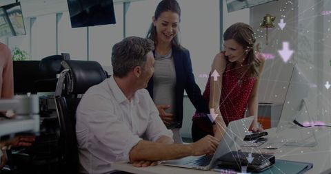 Diverse Team Collaborating on Data Analysis Project in Contemporary Office