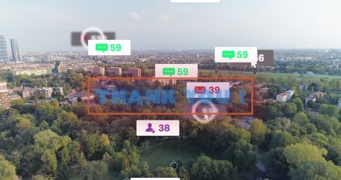 Digital Social Media Notifications Over Urban Cityscape