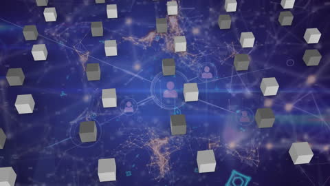 Digital Network Connection Concept with Futuristic Cubes and Figures