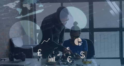 Team Collaborating on Financial Data Visualization in Modern Office