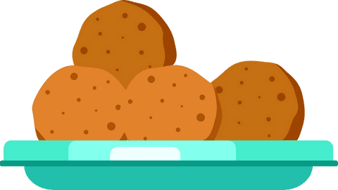 Fried breaded balls on teal plate with transparent background illustration