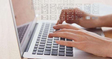 Woman Typing on Laptop with Digital Envelope Icons Illustrating Communication - Download Free Stock Images Pikwizard.com