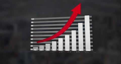 3D Bar Chart with Upward-Arrow Symbolizing Growth Against City Background - Download Free Stock Images Pikwizard.com