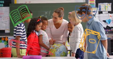 Teacher Presenting Geography Lesson with Interactive Features
