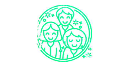 Happy Family Illustration on Transparent Background, Green Stamp Style