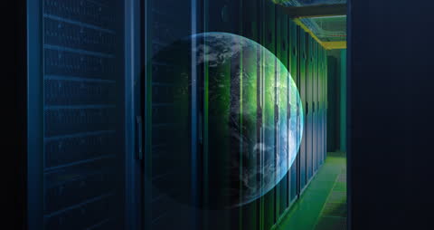 Digital Network Concept with Globe Overlapping Server Room