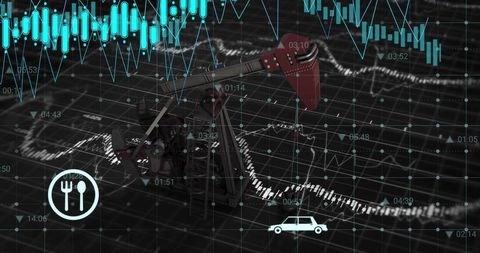 Oil Pump Jack on Digital Financial Chart Background