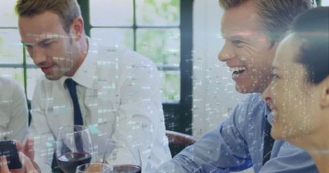 Business team discussing with technology overlays at work social