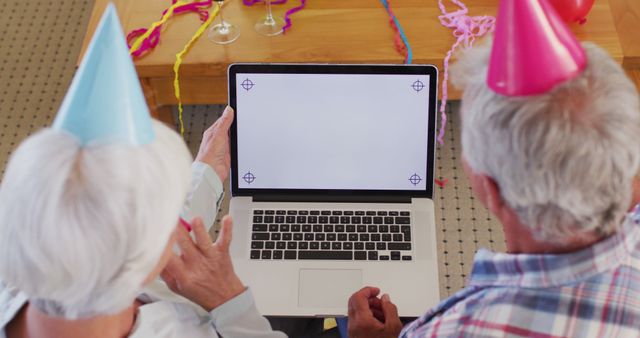 Elderly Couple Celebrating Virtual Party with Laptop - Download Free Stock Images Pikwizard.com