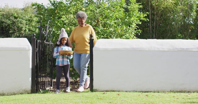 Grandmother and granddaughter spending time in garden on sunny day - Download Free Stock Images Pikwizard.com