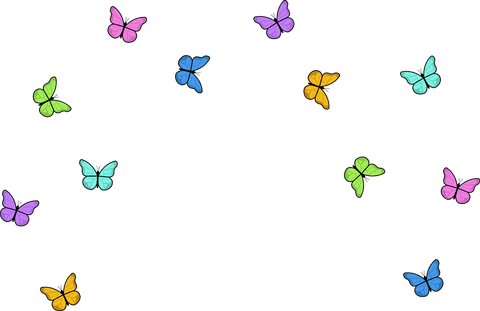 Colorful butterflies dance on transparent background with copy space