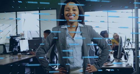 Confident Businesswoman in Tech-Driven Open Office Environment