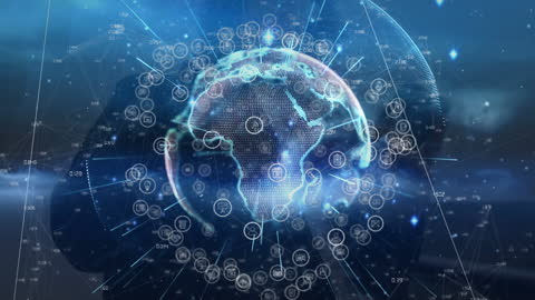 Digital Global Network with Shining Globe and Human Silhouette