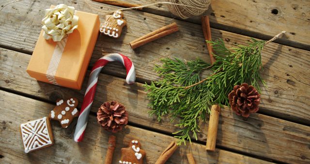 Rustic Christmas Decorations and Gift on Wooden Table - Download Free Stock Images Pikwizard.com