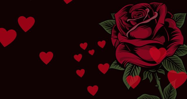 Illustration of Hearts Floating with a Red Rose on Black Background - Download Free Stock Images Pikwizard.com