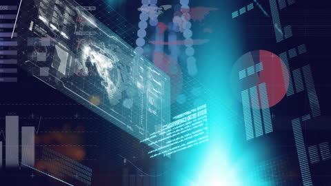 This visualization perfectly captures the essence of digital innovation and modern technology with its abstract design featuring green light effects and layers of information graphics. Ideal for use in presentations related to data analysis, technological advancements, or digital security. This video is well-suited for backgrounds in high-tech infographics, tech company websites, or financial service presentations, where the focus is on the complex and dynamic flow of information in today's digital landscape.