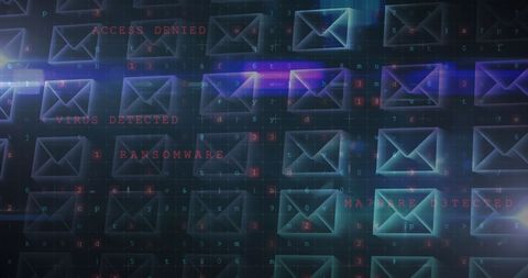 Cybercrime alert: digital envelopes with warning messages