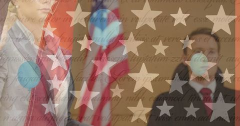 Business Professionals Discussing in Office with American Flag