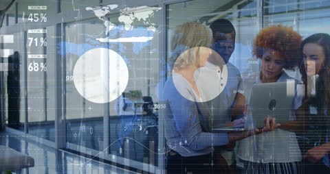 Diverse Team Analyzing Data with Futuristic Interface