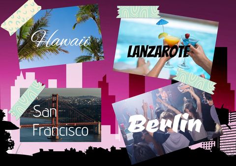 colorful travel destinations montage: hawaii, lanzarote, berlin, san francisco - Download Free Stock Templates Pikwizard.com
