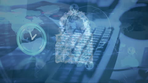 Digital Security Concept with Padlock Overlay and Computer Keyboard