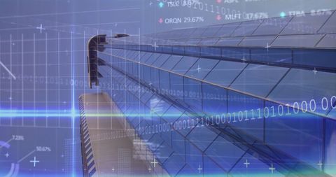 Financial Data Projection on Modern Cityscape