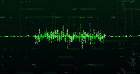Neon green waveform visualizing real-time audio and data analytics on dark dashboard UI