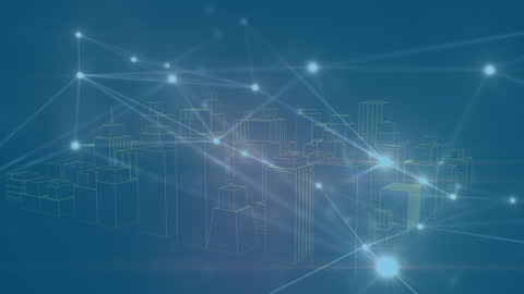 Digital Network Connection Overlaying Futuristic Cityscape