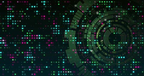Futuristic Interface with Abstract Digital Patterns and Circular Elements