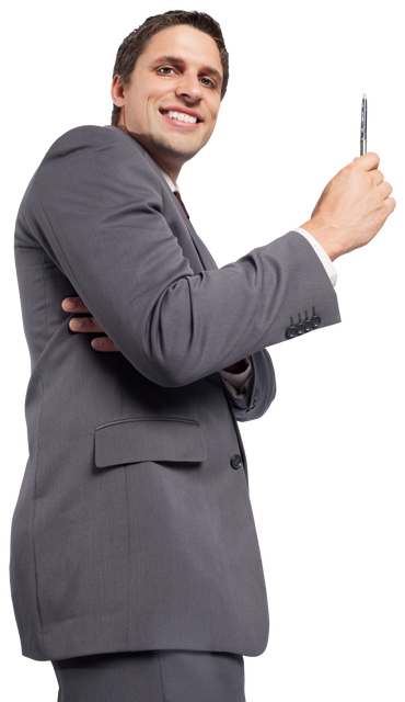 Happy Businessman Holding Pen Transparent Background - Download Free Stock Videos Pikwizard.com