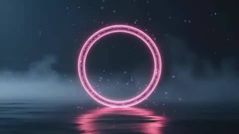 Mystical Pulsing Neon Ring Floating Over Misty Lake