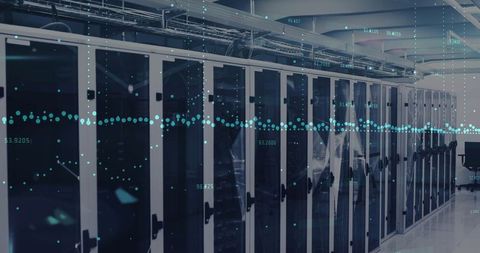 Digital data streams flowing in modern data center
