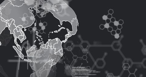 Digital Globe with Coding and Molecular Structures on Black Background - Download Free Stock Images Pikwizard.com