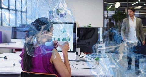 Modern office professional analyzing data with coffee