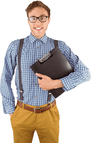 transparent smiling businessman with glasses holding clipboard - Download Free Stock Videos Pikwizard.com