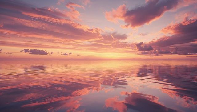 Golden Sunset Reflection on Tranquil Sea with Vibrant Cloudscape