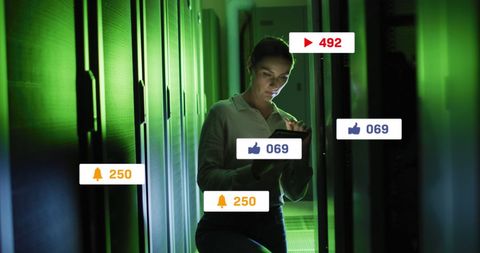 it technician analyzing data with social media notifications - Download Free Stock Images Pikwizard.com