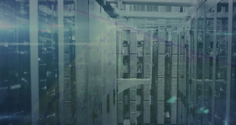 Digital Data Overlaying Server Room Animation