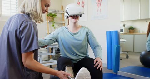 Patient Experiencing Virtual Reality Therapy with Prosthetic Limb