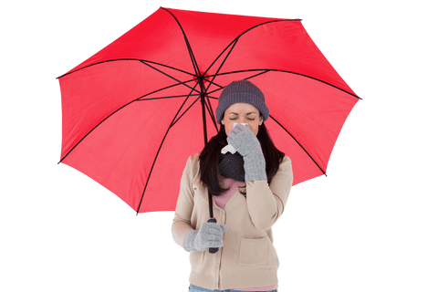 transparent sick woman blowing nose under red umbrella - Download Free Stock Videos Pikwizard.com