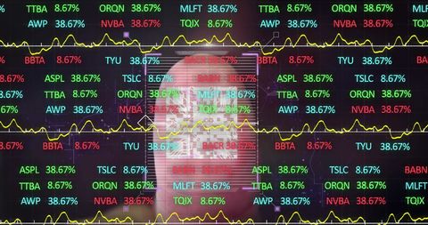 Futuristic stock data with fingerprint scan overlay