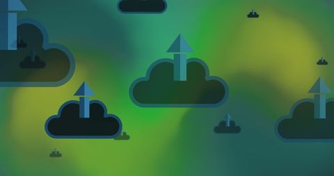 Cloud Computing Symbolizing Data Upload on Green Gradient Background