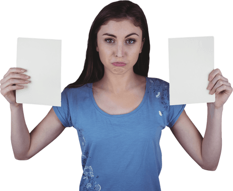 Transparent Background Distraught Woman Holding Papers