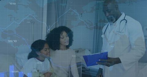 Doctor Reviewing Medical Chart with Mother and Daughter in Hospital