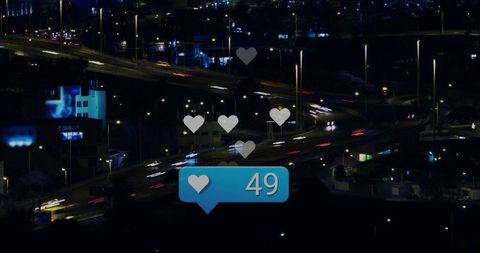 Social media notification over night city highway
