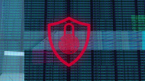 Digital Padlock with Binary Code Overlay Illustrating Cybersecurity